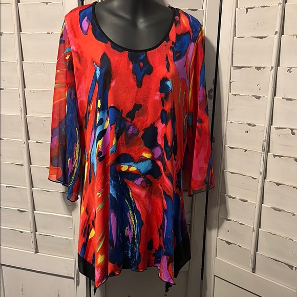 Peter Nygard Red and Blue Asymmetrical Tunic - Picture 1 of 6